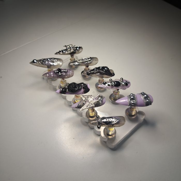 Fioletowe Tipsy Press On Nails z Motylkami