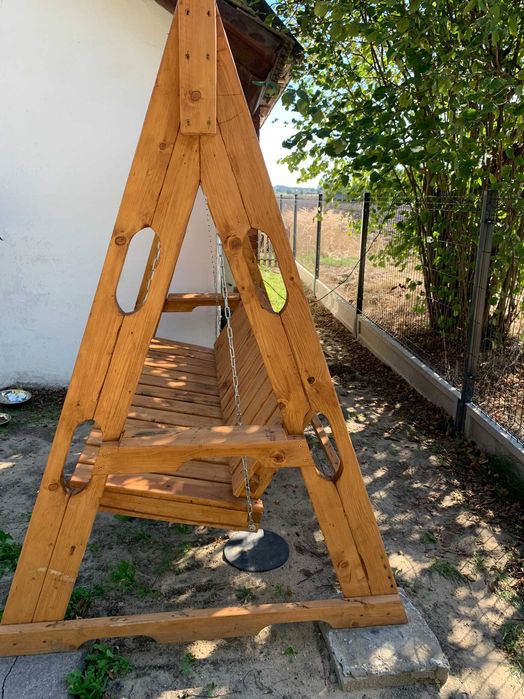 Huśtawka ogrodowa drewniana ręczna solidna robota  - nowa