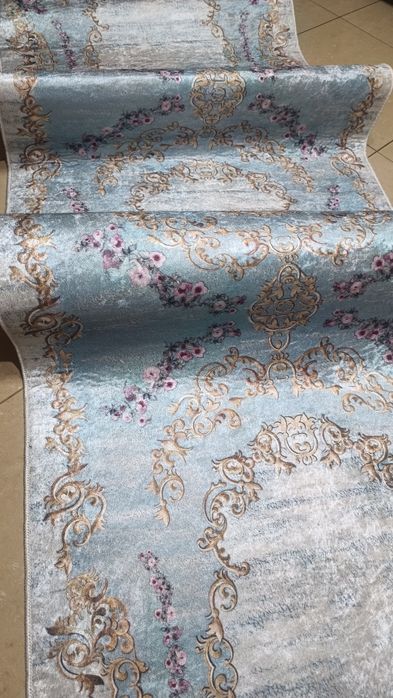 dywan chodnik 300x80 KWIATY w jasnym NIEBIESKIM ,turecki, antyposlizg