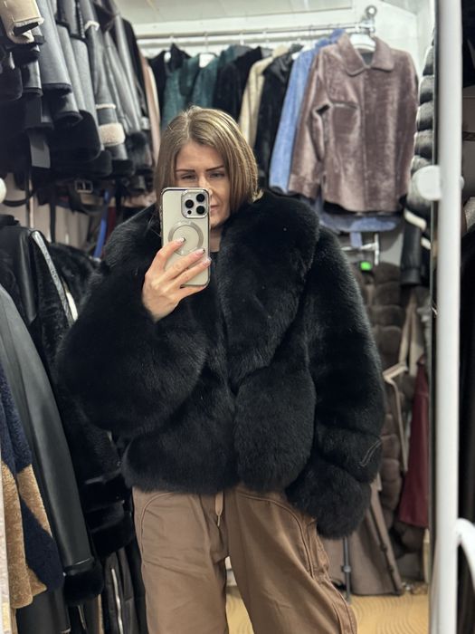 Шуба песец черная автоледи полушубок мех хутро