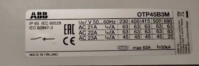 Wyłącznik ABB OTP45B3M nowy