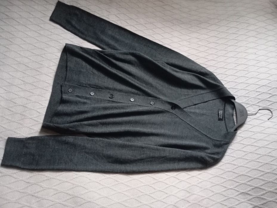 ZARA M-L NOWY wełniany szary grafitowy kardigan męski