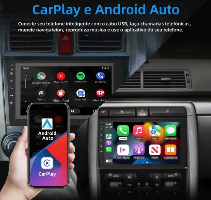 Rádio 2 DIN Android 9" + Carplay e Android auto + 4 GB RAM + 32 GB ROM