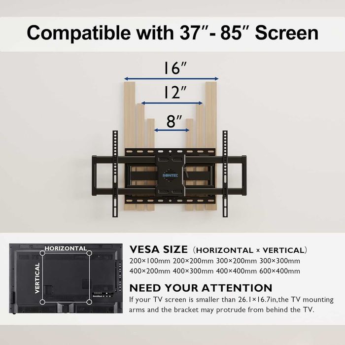 Suporte de Parede TV Bontec Full-Motion - Articulado - VESA 600x400 (Até 60kg)