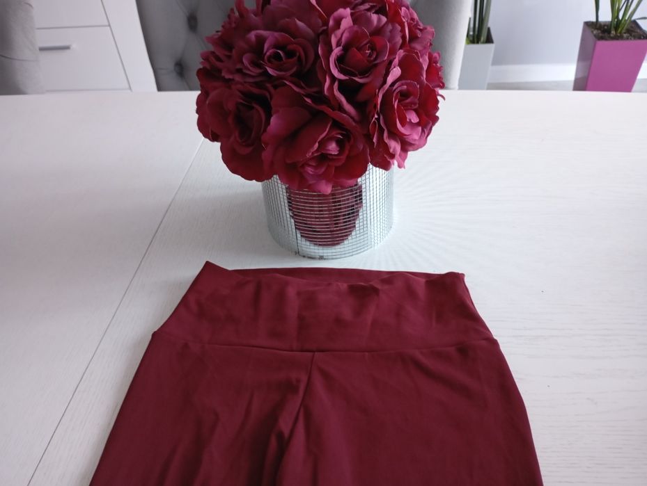Burgundowe bordowe legginsy one size Andżela nowe