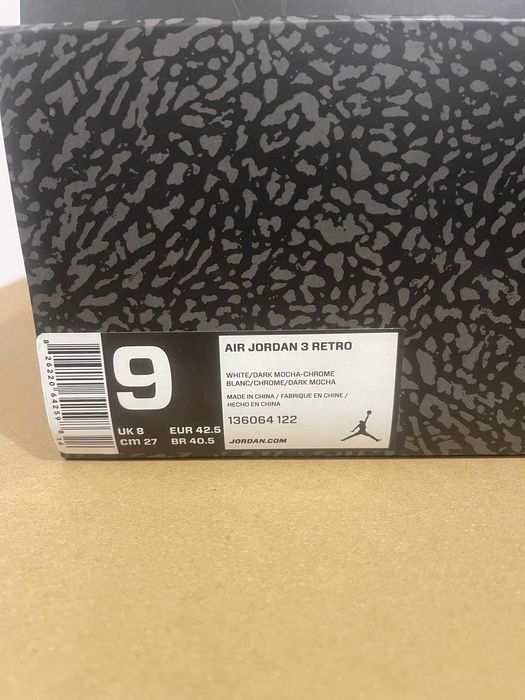 Nowe Air Jordan 3 Mocha 2018 9 US, 42,5 EUR, 27 CM