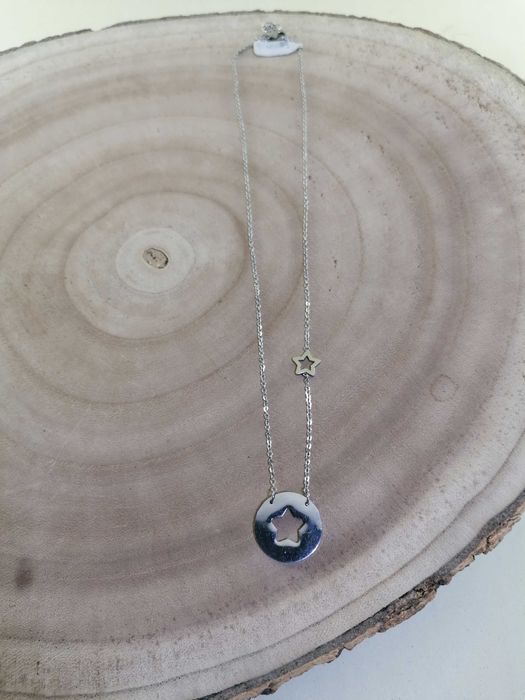 Colar Estrela com medalha redonda - Aço