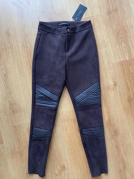 Zara skórzane zamsz skora zamszowe spodnie rurki czekoladowe skinny