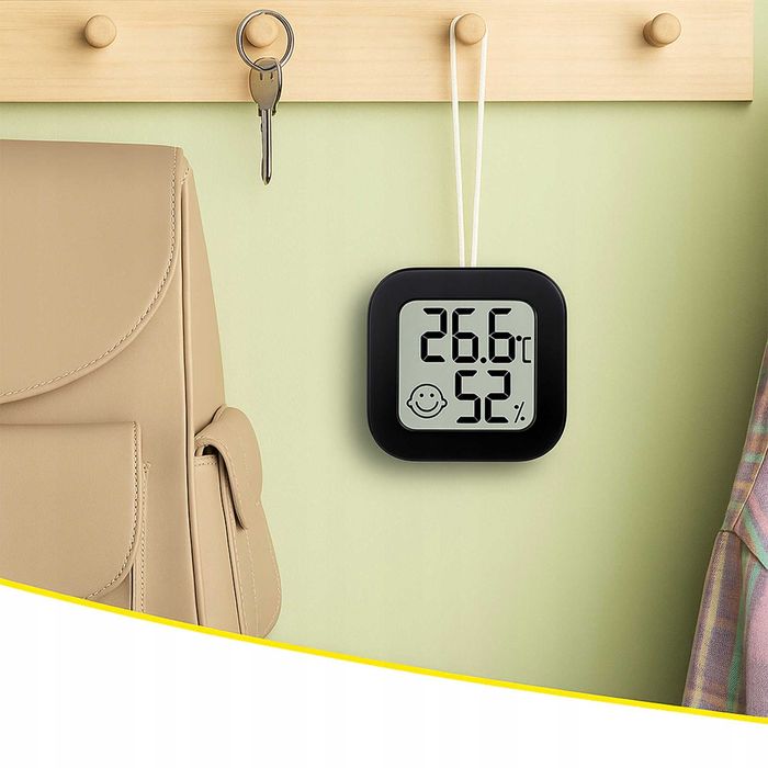 Termometr cyfrowy pokojowy higrometr LCD z buźką elektroniczny czarny