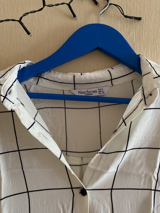 Блуза сорочка шкільна в клітинку біла чорна повсякденна бавовна