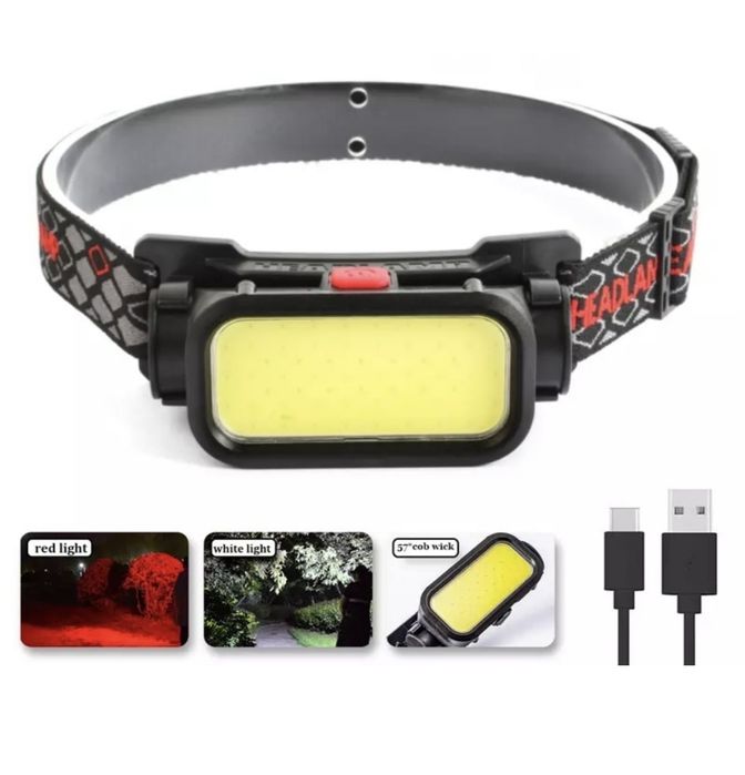 Ліхтар налобний BL-008+COB (white+red), червоне світло, водозахист, вб