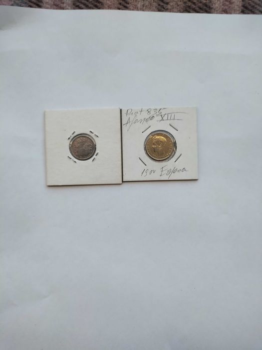 Duas Moedas Espanha 5 cent. Prata 1896+50 cent. Prata 1900
