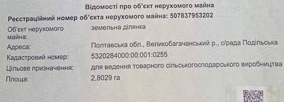 Продам землю чорнозем ПАЙ 2.8га Поділ трасаЕ40 Київ-Полтава
