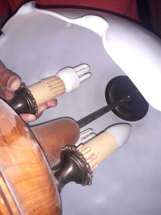 Candeeiro antigo em vidro e Madeira