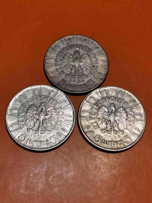 5 złotych Piłsudski 1934-36/II Rp/Ag 0.750 Ładne
