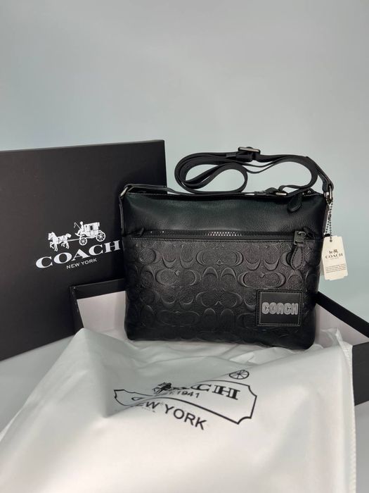 Чоловіча шкіряна сумка через плече коач/Мужская кожаная сумка Coach