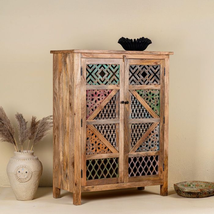 wysoka szafka drewno mango na dokumenty na buty komoda boho kolonialna
