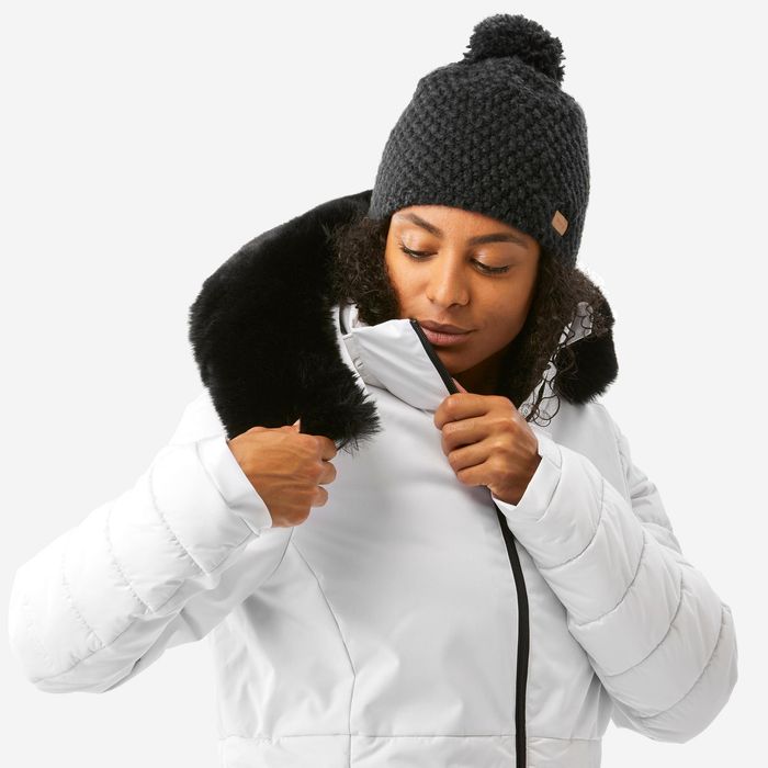 Casaco de ski e snowboard quente meio-comprido Mulher, 100 Branco