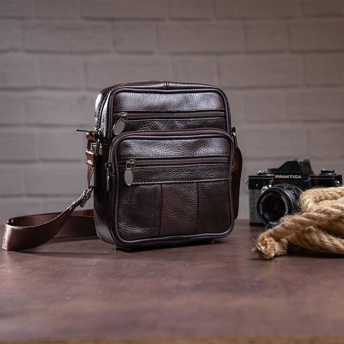 Чоловіча сумка з натуральної італійської шкіри, коричнева, Польща