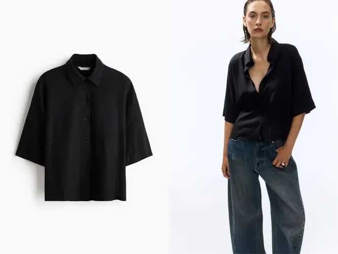 Koszula bluzka S nowa kolekcja oversize Premium Len czarne PROMOCJA