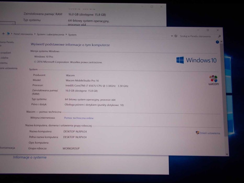 Wacom MobileStudio 16 4K ,DTH-W1620H i7-6567U 16GB 512 Dysk