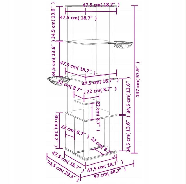 Drapak dla Kota Wieża 153cm Słupek Sizal Domek Platforma Legowisko
