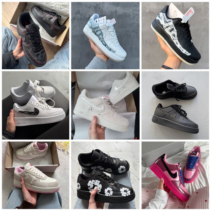 р36-45 Кросівки Nike Air Force 1 Low black white grey blue pink