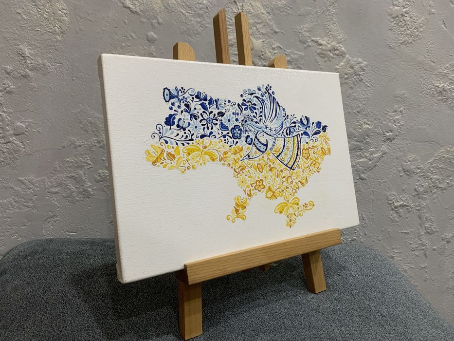 Патріотична картина 20х30 см | Картина в офіс з міні-мольбертом