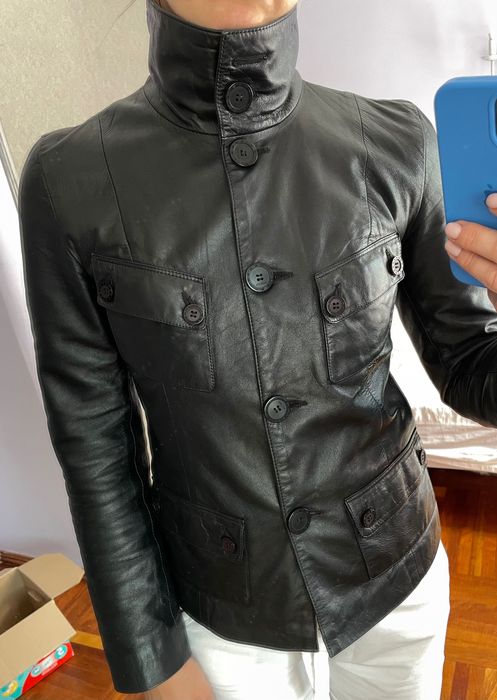 Кожаный пиджак в отличном состоянии, р.S-М