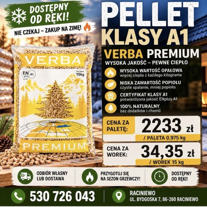 Pellet drzewny VERBA PREMIUM  w cenie 2233 zł/paleta