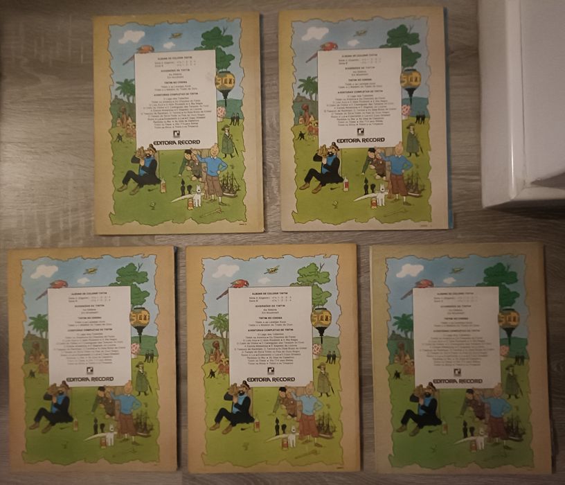 5 livros BD de Hergé: As Aventuras de Tintim (n°s 7, 9, 18, 20 e 21)