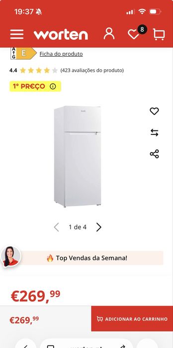 Novo- Frigorífico KUNFT  - 143 cm - 206 L - Branco)