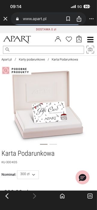 Karta podarunkowa do Apart na 300zł