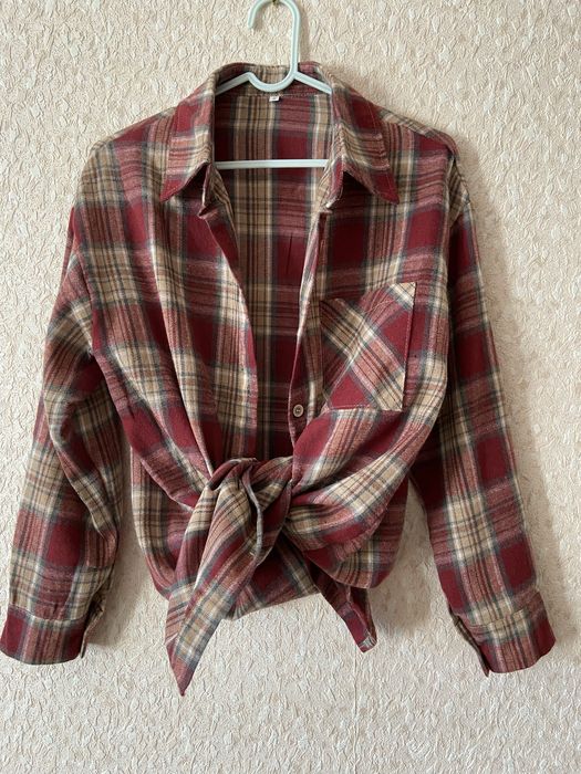 Стильна рубашка в клітинку коричнева, красна