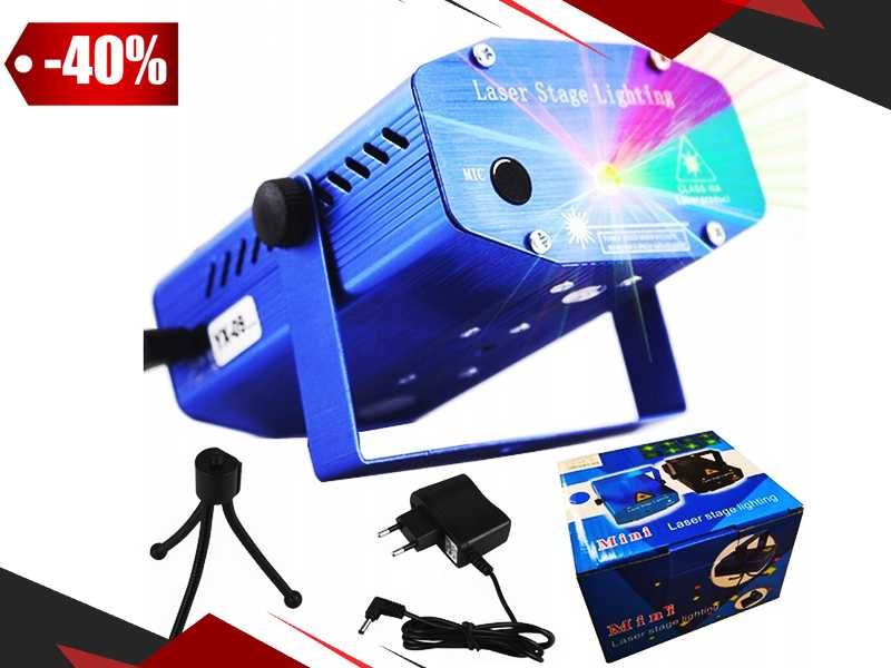 PROJEKTOR LASEROWY Dyskotekowy Światła Led Laser + GRATIS