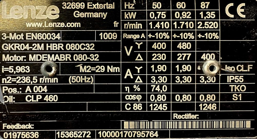 motoreduktor / przekładnia 0,75kW 236,5obr. 3fazowy Lenze