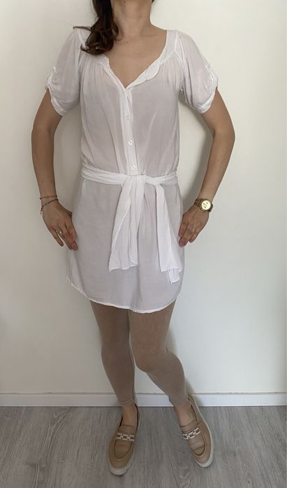 Włoska biała bluzka tunika koszula 36/38 s/m kokarda Italy