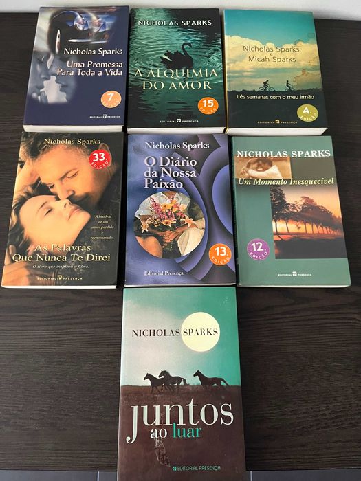 7 Livros Nicholas Sparks - Alquimia do amor, As plalavras que nunca te direi, Juntos ao luar, Diário da nossa paixão, etc.