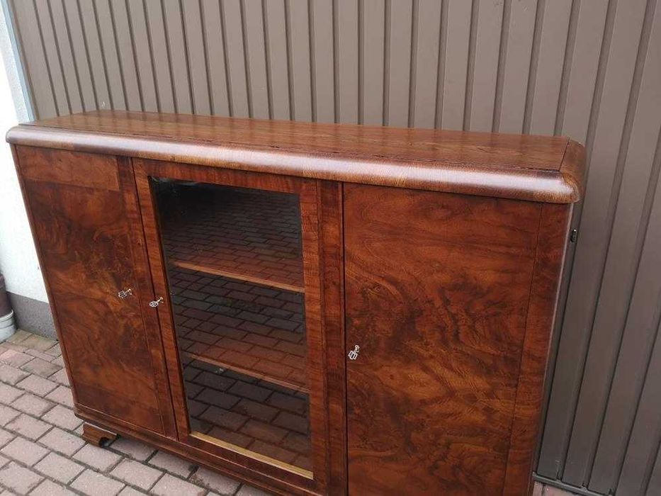 Biblioteka Witryna ART-DECO Orzech Zgrabna Stara Antyk Po Renowacji.