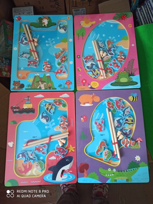 Велика дерев'яна магнітна рибалка риболовля 2 вудочки рибки 12 штук