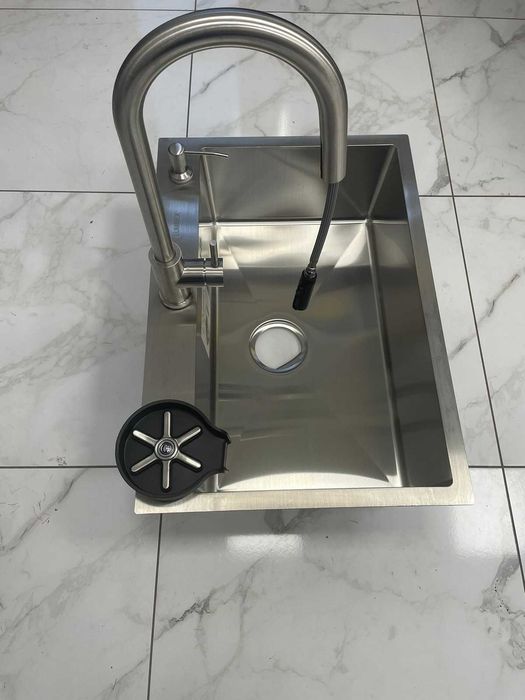 Мийка Luminex 6545 сіра + кран з висувним виливом Kroner + ополіскувач