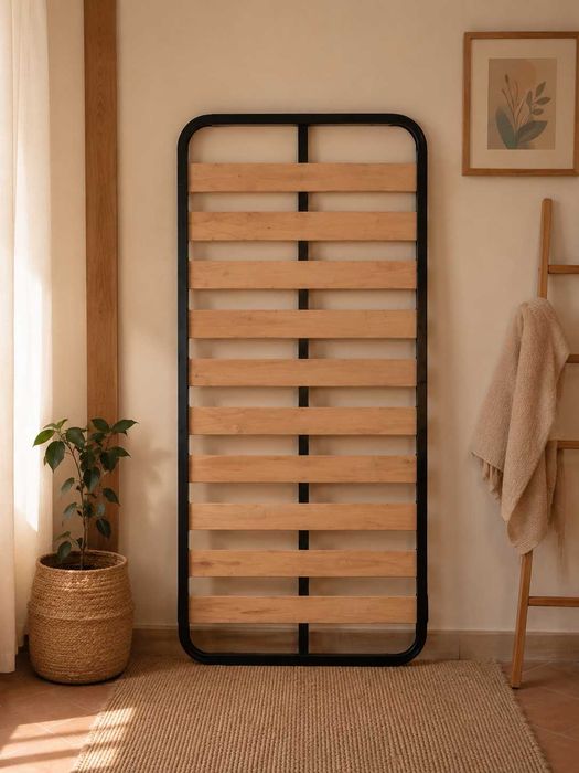 Estrado de Cama Solteiro 90 x 200 cm – Estrutura em Ferro e Ripado em Madeira