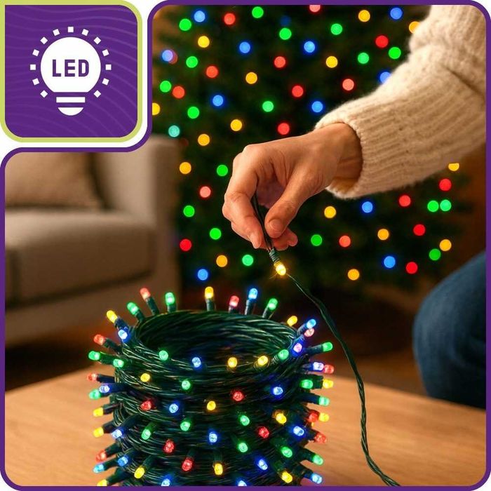 LAMPKI choinkowe 100 LED multikolor 8m 8 trybów