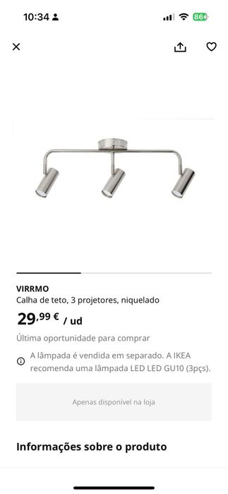 Vendo candeeiro teto Ikea