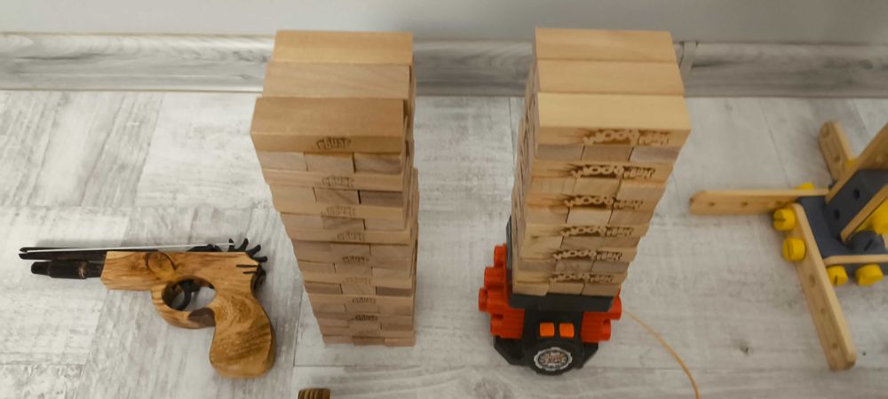 Drewniany zestaw Jenga, Jenga BOOM, Ciężarówka, Pociąg, Dźwig i inne.