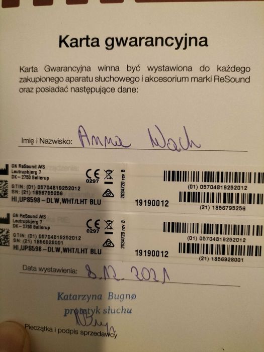 Aparaty słuchowe  Resound prawy lewy