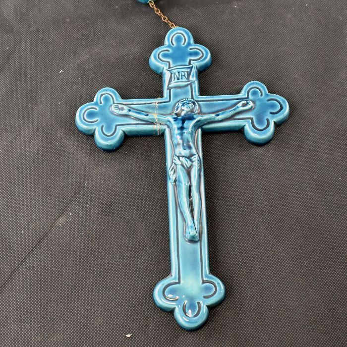 Grande Rosário / Terço em Majólica e metal, Azul-Turquesa