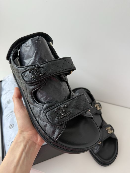 Босоніжки CHANEL black шкіра преміум