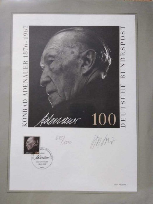 Konrad Adenauer - Autograf plus Znaczek - Certyfikat autentyczności.