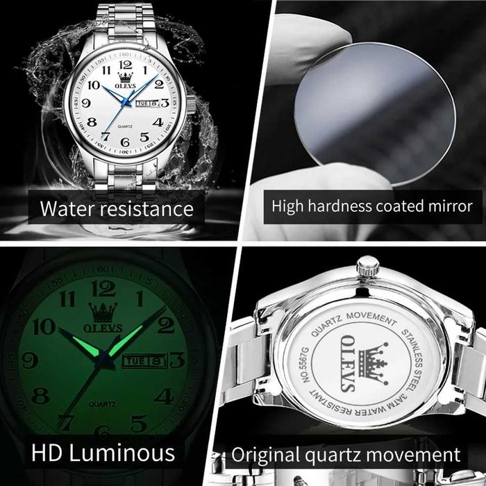 Zegarek klasyczny Olevs z biała tarcza 40mm datownik WR30 pudełko